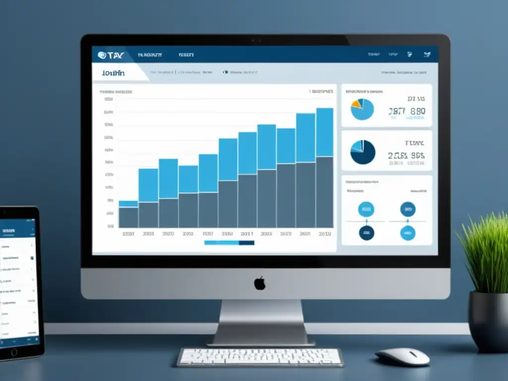 Software de gestión fiscal: interfaz moderna y eficiente Interfaz moderna de software de gestión tributaria con gráficos detallados y herramientas intuitivas