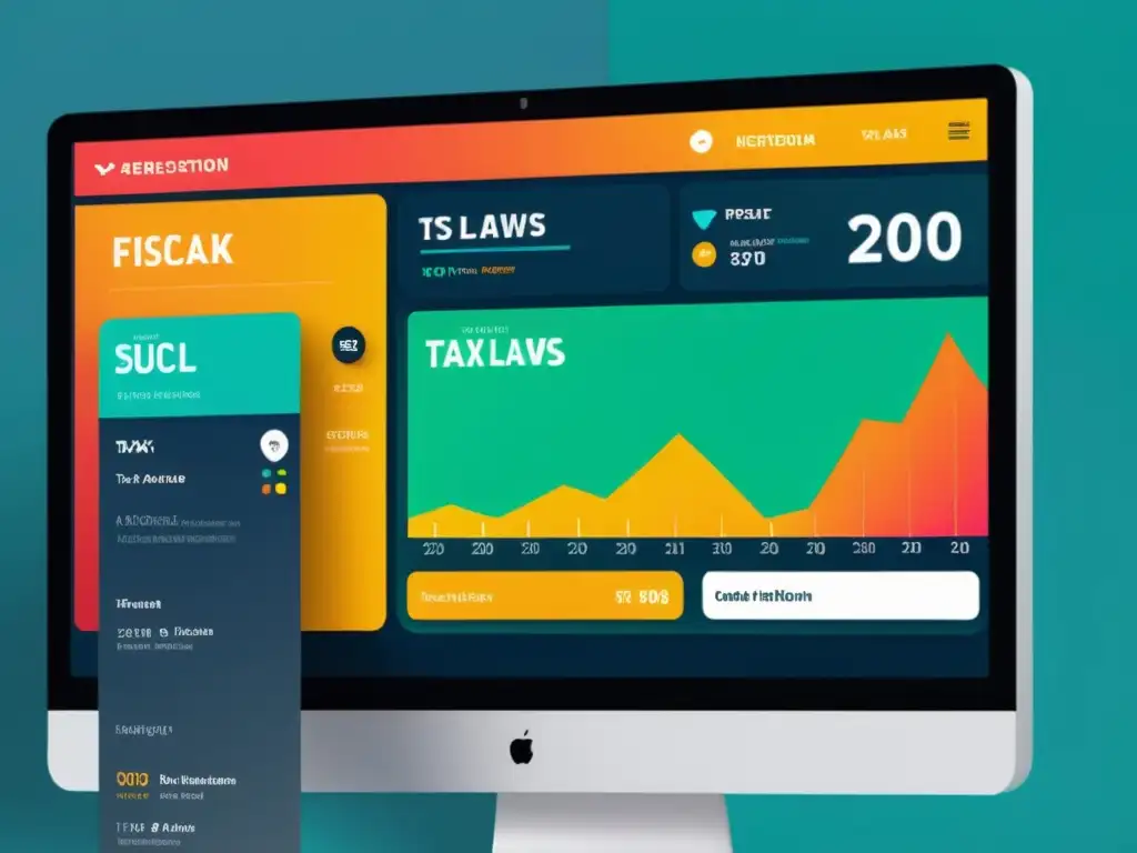 Interfaz fiscal dinámica con actualizaciones en tiempo real Interfaz de software moderna con actualizaciones fiscales en tiempo real, representando la dinámica legislación tributaria
