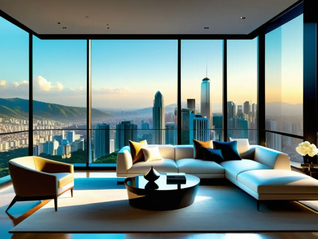 Interior de apartamento colombiano de lujo con vista a la ciudad Interior lujoso y moderno en Colombia con vista a la ciudad