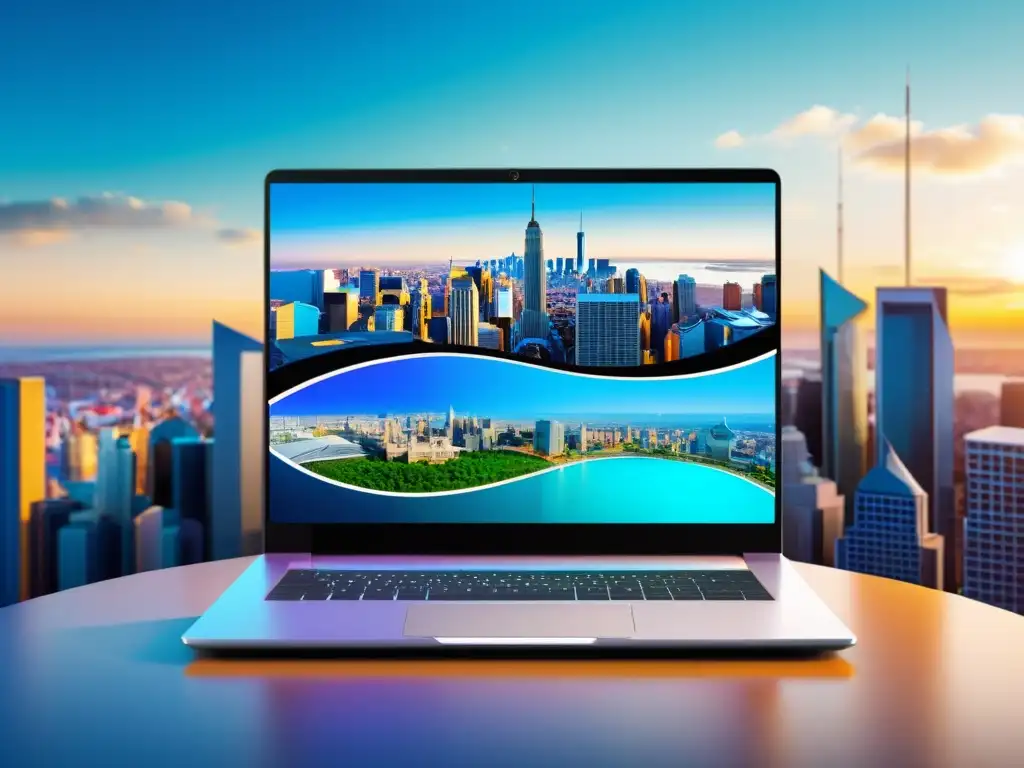 Laptop moderno con plataforma elearning vibrante y estudiantes diversos Una laptop moderna muestra una plataforma de e-learning vibrante con contenido educativo interactivo y estudiantes diversos