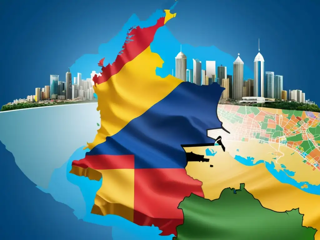 Mapa detallado de Colombia con banderas internacionales superpuestas Mapa detallado de Colombia con banderas internacionales superpuestas, simbolizando Tratados para evitar doble imposición Colombia