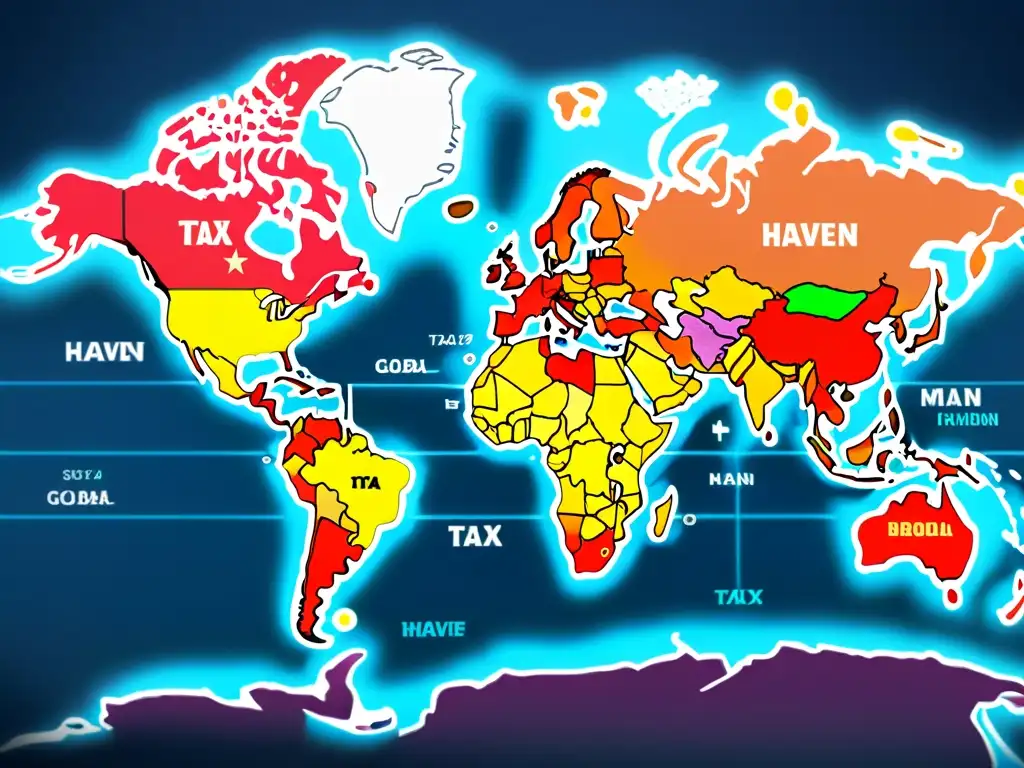 Mapa mundial de paraísos fiscales: alcance global y significado Mapa del mundo detallado resaltando paraísos fiscales