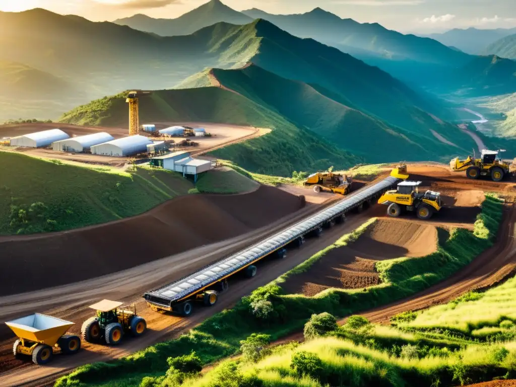 Operación minera moderna en Colombia: belleza natural y tecnología Operación minera moderna en Colombia, maquinaria pesada en la exuberante naturaleza