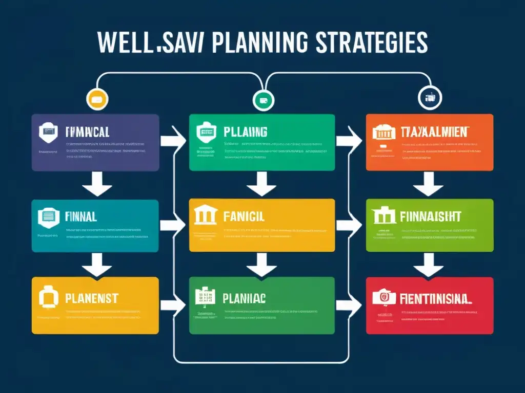 Planificación financiera: Estrategias tributarias y legales Un moderno y detallado diagrama de flujo de estrategias de planificación financiera y ahorro fiscal