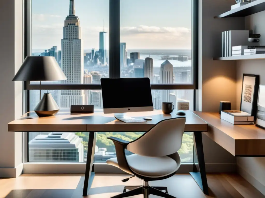 Oficina en casa minimalista para freelancers en México Oficina en casa moderna con vista a la ciudad