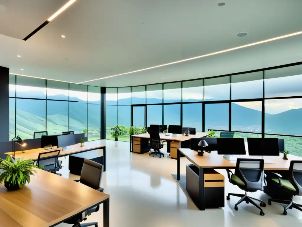 Oficina corporativa moderna en Colombia: ambiente dinámico y profesional Oficina corporativa moderna en Colombia con profesionales discutiendo, ambiente dinámico y tecnología de vanguardia