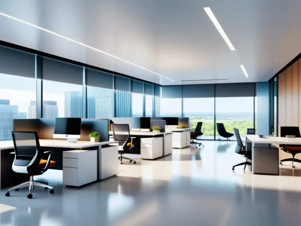 Oficina corporativa moderna: innovación y profesionalismo Oficina corporativa moderna con tecnología de vanguardia y diseño minimalista