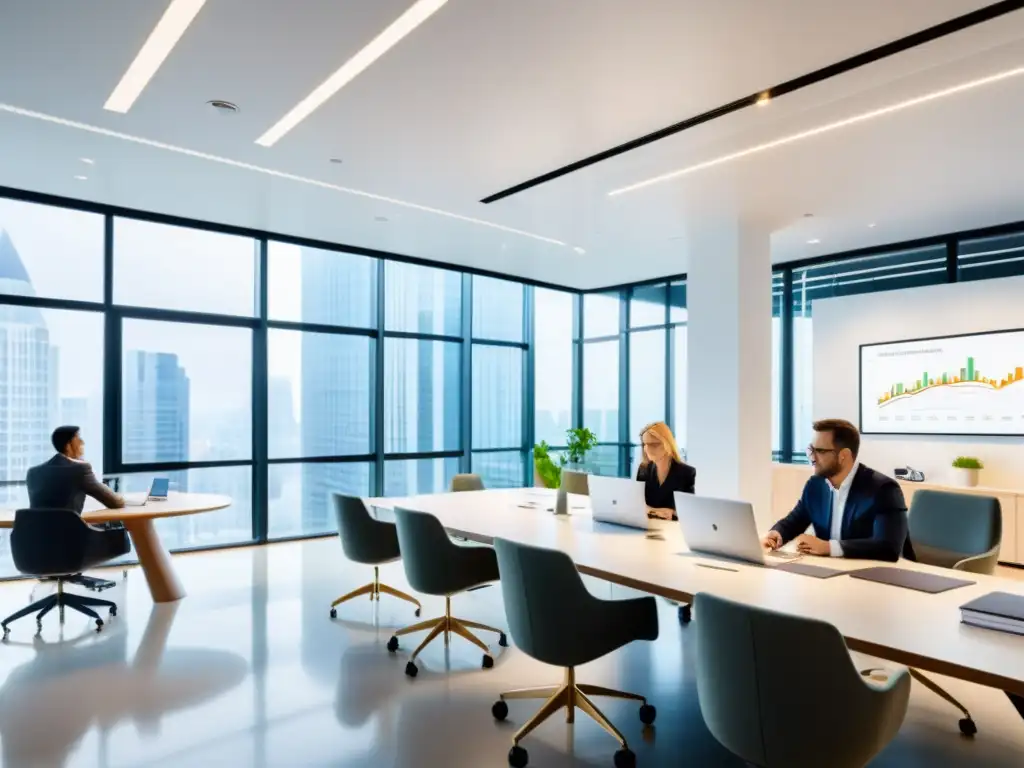 Oficina moderna: colaboración y productividad Oficina moderna con ambiente profesional, colaborativo y eficiente