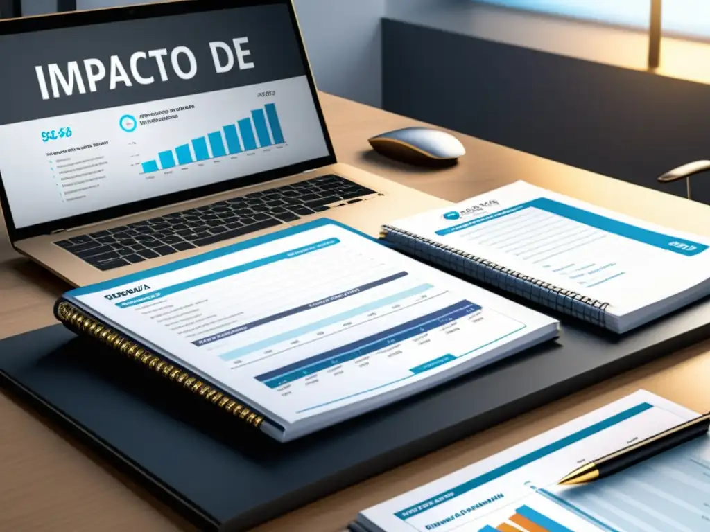Consultor fiscal moderno con Reforma Fiscal 2023 Oficina moderna con Guías prácticas de legislación fiscal, laptop y asesor fiscal revisando documentos, iluminada por luz natural