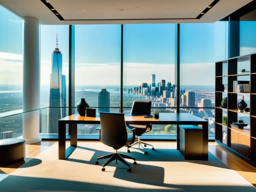 Oficina moderna de lujo con vista a la ciudad Oficina moderna de lujo con vista a la ciudad y mobiliario minimalista
