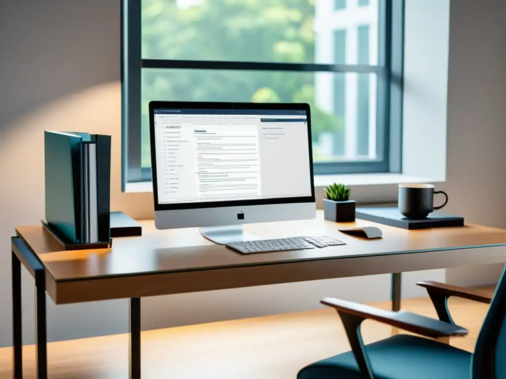 Oficina moderna y profesional con escritorio organizado Una oficina moderna y profesional con un escritorio organizado, exudando eficiencia y profesionalismo