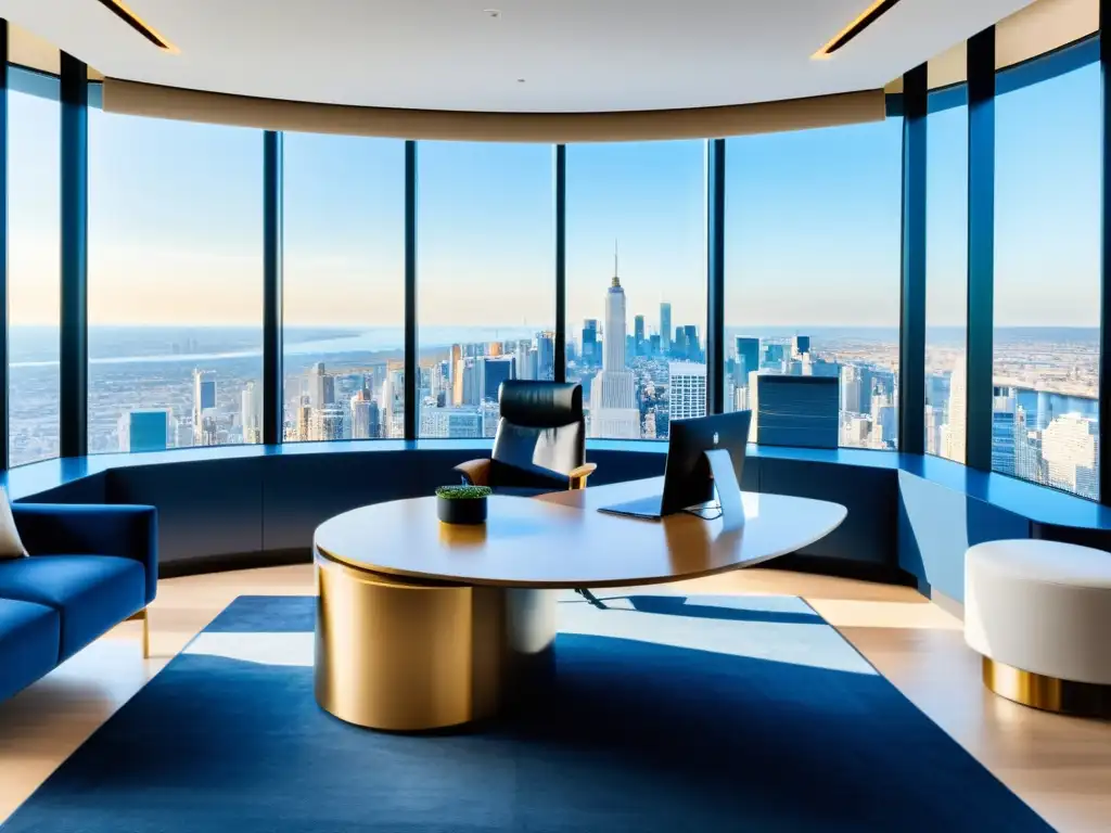 Oficina de lujo con vista panorámica a la ciudad Oficina moderna con vista a la ciudad, elegante y lujosa