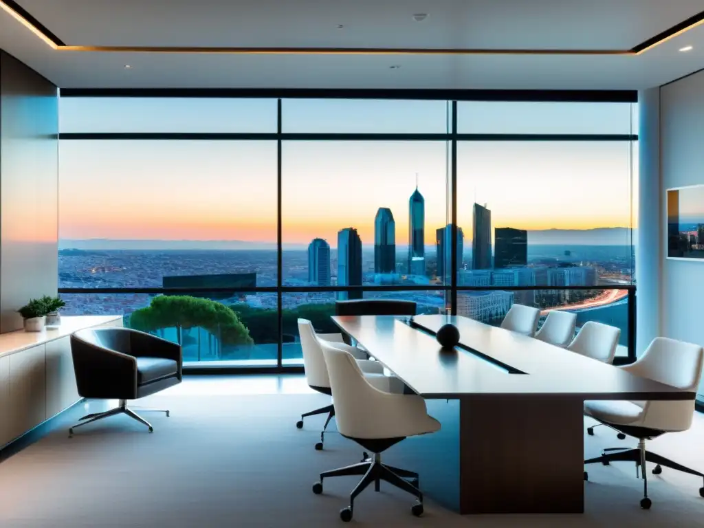 Oficina de lujo en España: diseño moderno con vista panorámica Oficina moderna en España con vista panorámica de la ciudad