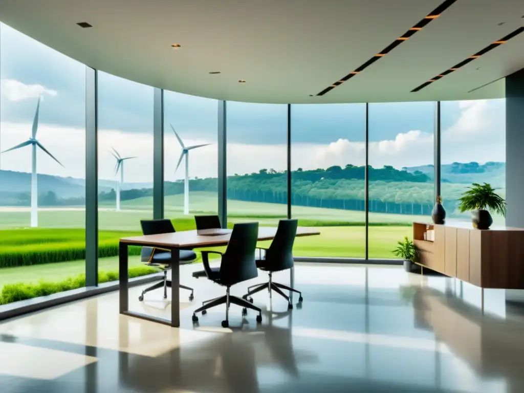 Oficina moderna con vista verde: beneficios tributarios Oficina moderna con vistas a un paisaje verde, transmitiendo profesionalismo y tranquilidad