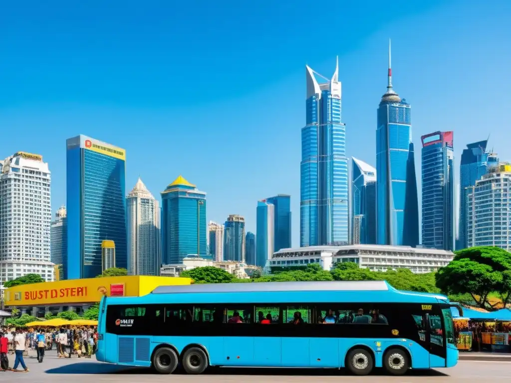 Distrito turístico vibrante: turismo en auge Panorámica de distrito turístico vibrante con rascacielos modernos