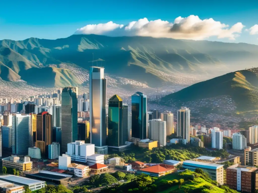 Panorama moderno y vibrante de la ciudad colombiana Una panorámica de la moderna ciudad colombiana con rascacielos, calles bulliciosas y un vibrante distrito comercial