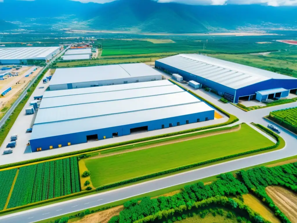 Parque industrial en zona franca: dinamismo económico y beneficios fiscales Un parque industrial moderno en una zona franca en Colombia, con actividad logística y beneficios fiscales