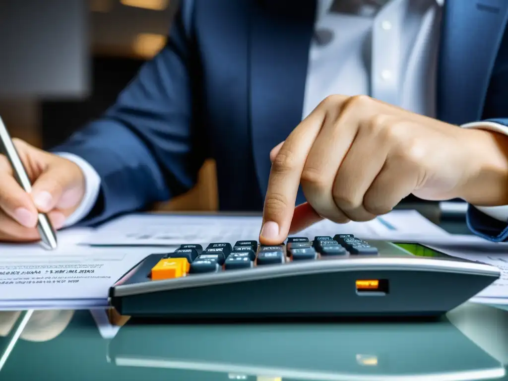 Experto en cálculo de impuestos: precisión y determinación Persona concentrada calculando impuestos con precisión experta en un entorno profesional moderno