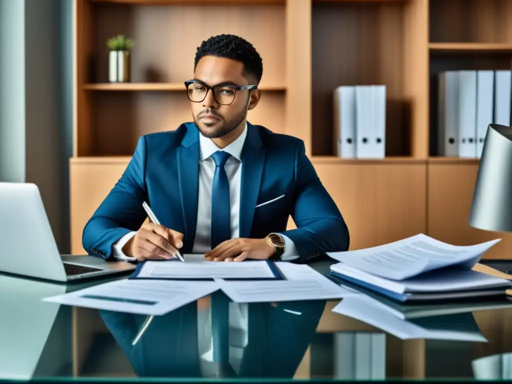 Profesional trabajando en declaraciones de impuestos inmobiliarios Persona trabajando con enfoque en declaraciones tributarias del sector inmobiliario