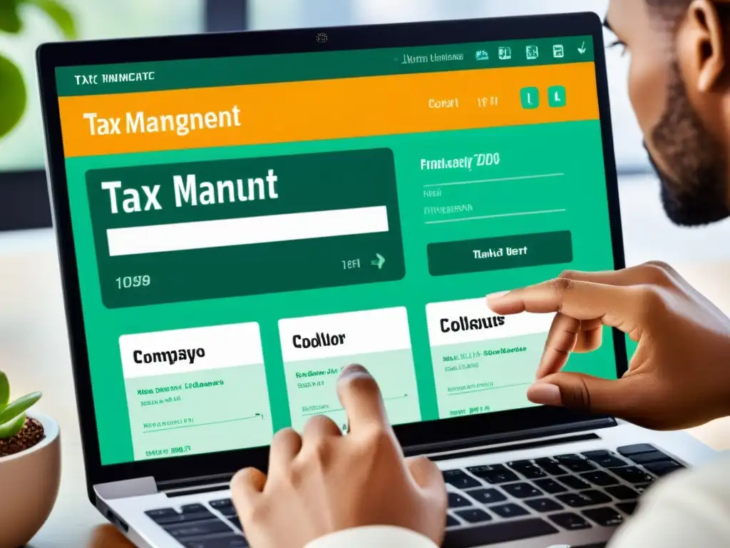 Interacción eficiente: software moderno de gestión fiscal Persona interactuando con el software de gestión tributaria, destacando su usabilidad y eficiencia visualmente atractiva