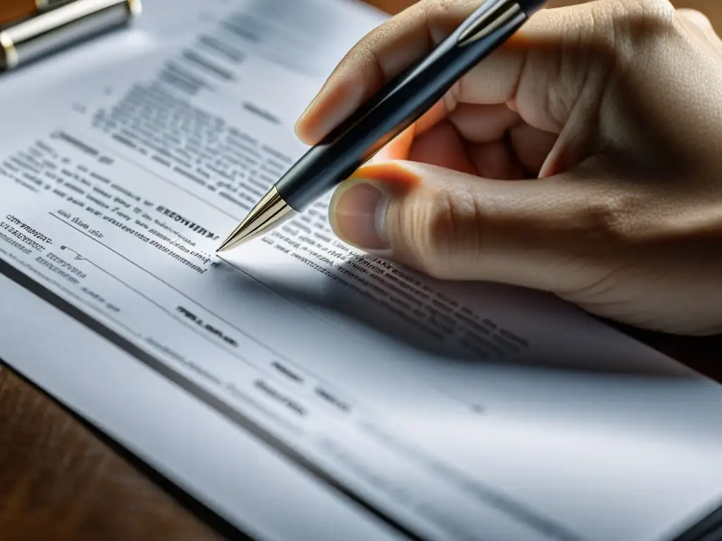 Revisión detallada de impuestos: expertise y concentración Persona revisando tácticas negociación IRS disputas tributarias en documento fiscal, con luz natural y expresión concentrada