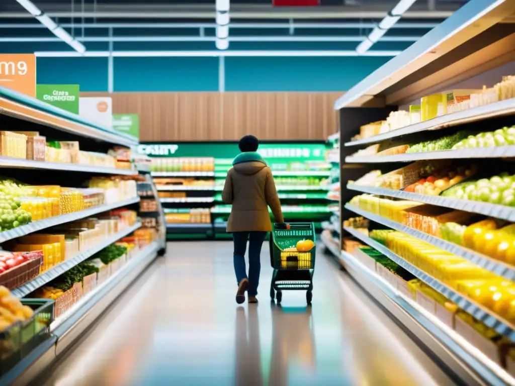 Compras en supermercado: Diversidad y vitalidad Personas diversas comprando en supermercado moderno, reflejando impacto de impuestos indirectos en la canasta básica