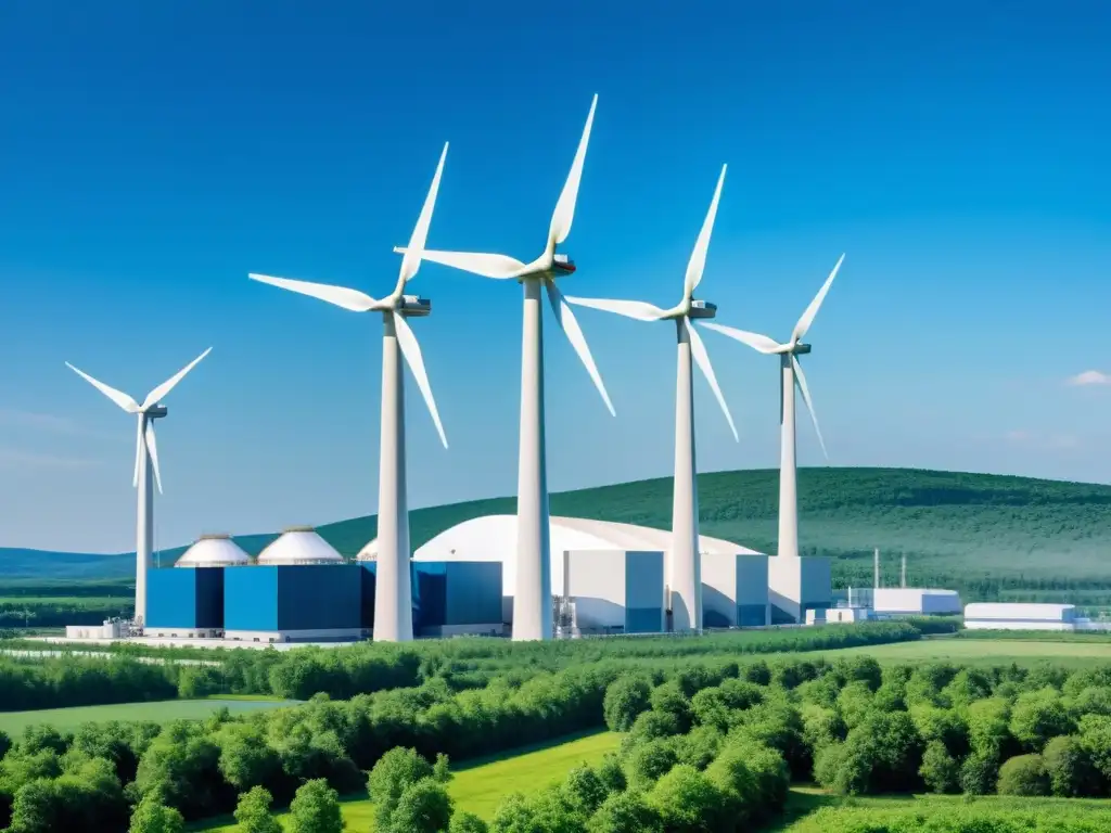 Planta eléctrica moderna: innovación y eficiencia Una planta eléctrica moderna y eficiente con tecnología avanzada, rodeada de vegetación exuberante