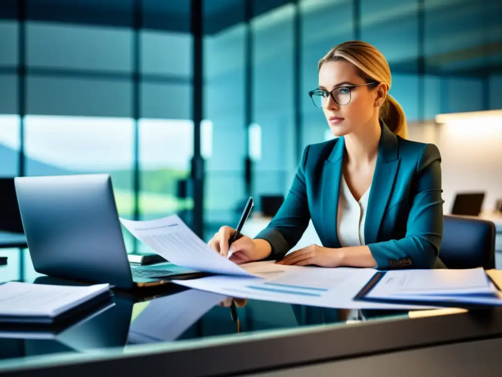 Experto en impuestos revisando documentos financieros Profesional preparado revisando documentos financieros en oficina moderna