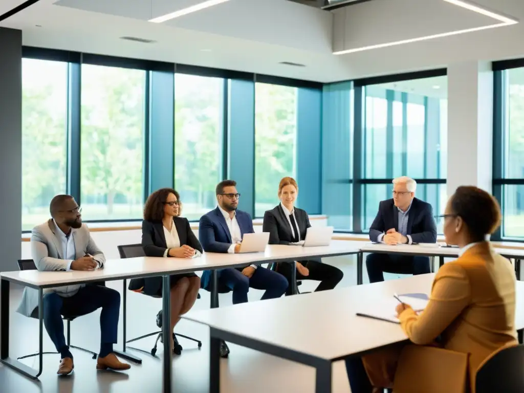Curso profesional de planificación fiscal Profesionales atentos en aula luminosa, aprendiendo estrategias para maximizar planificación fiscal