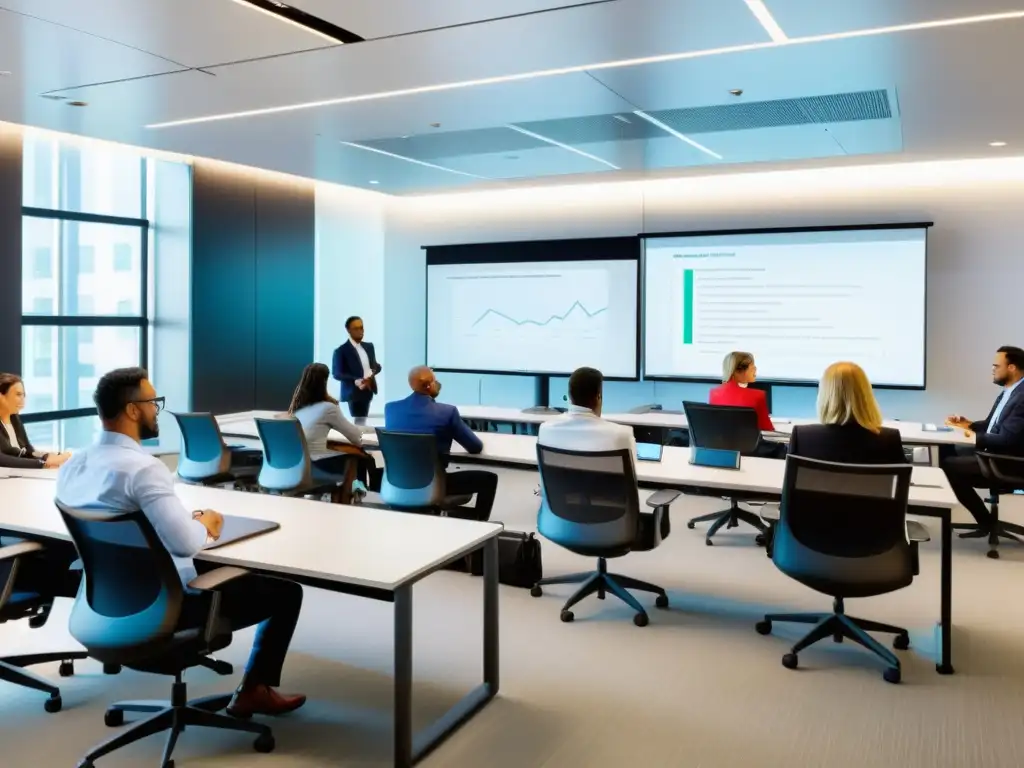 Taller de Fiscalidad Aplicada: Profesionales en Acción Profesionales participan en un dinámico taller de Cursos Intensivos de Fiscalidad Aplicada en un aula moderna con tecnología avanzada