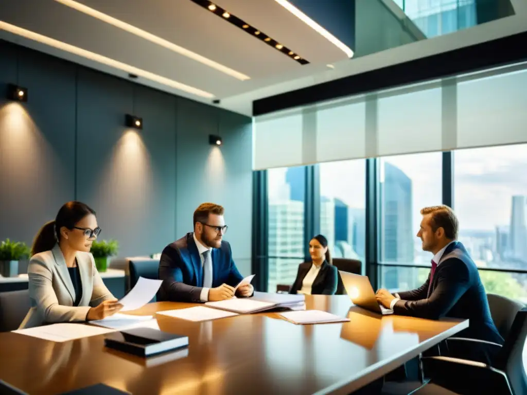 Minuciosa auditoría financiera en una oficina moderna Profesionales realizando una minuciosa auditoría financiera en una oficina moderna, con luz natural