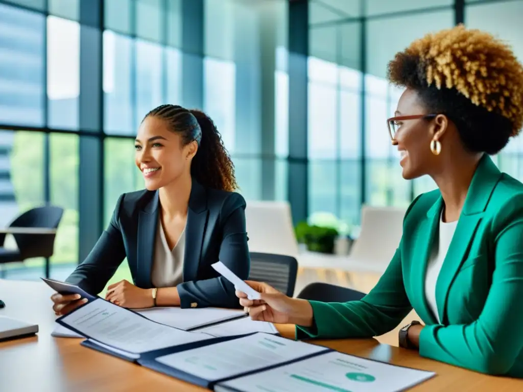 Profesionales diversos colaborando en la oficina Profesionales diversos discuten sobre reducción legal de carga tributaria en una oficina moderna, mostrando colaboración y trabajo en equipo