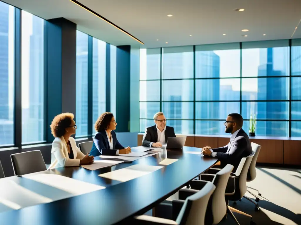 Estrategias fiscales para pymes: discusión dinámica Profesionales en una reunión dinámica discuten estrategias fiscales para pymes en una elegante sala de conferencias luminosa