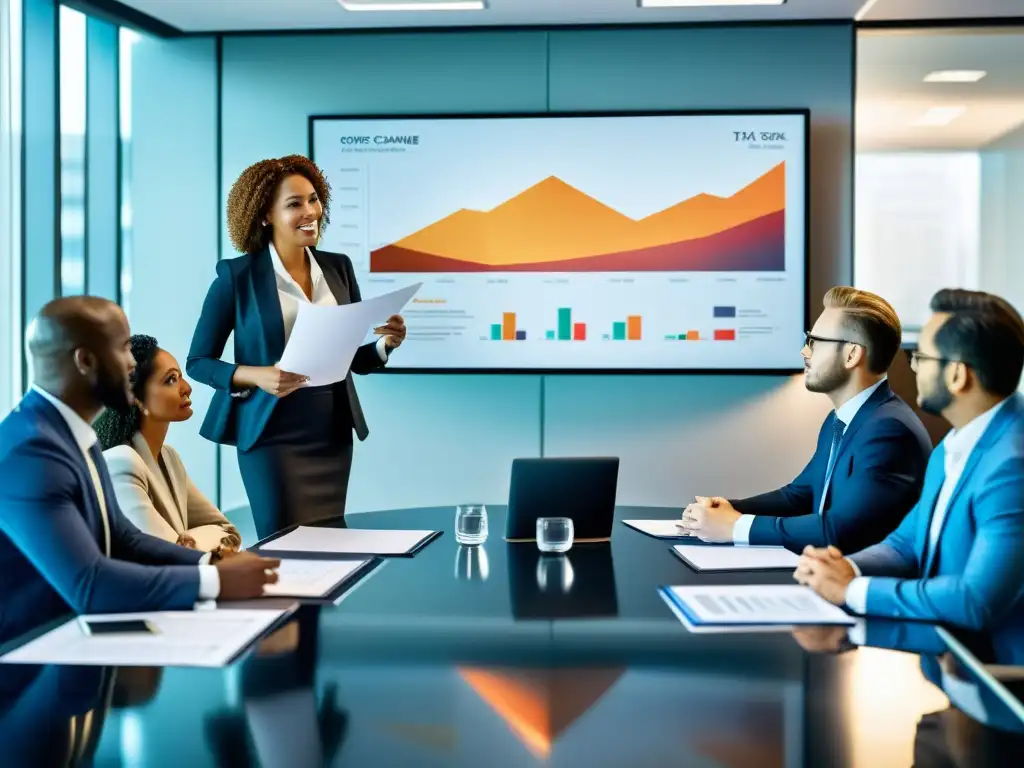 Profesionales en discusión sobre programas de cumplimiento tributario en una oficina moderna Profesionales en una reunión de oficina discuten sobre programas de compliance tributario en un ambiente moderno y profesional