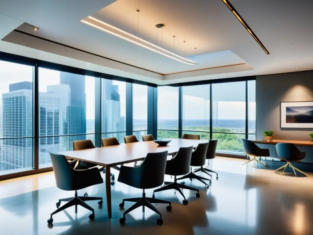 Oficina moderna para planificación empresarial Profesionales discuten en sala de reuniones con diseño moderno, enfoque en planificación fiscal sucesión empresarial PYME