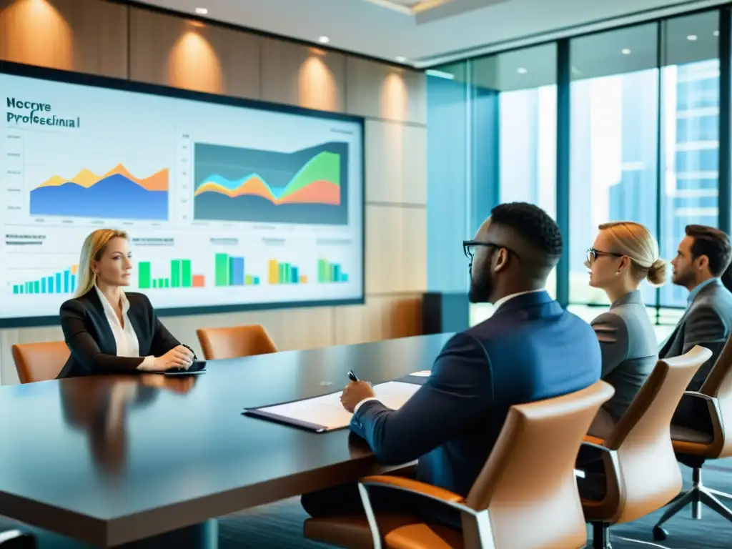 Seminario de Finanzas: Profesionales comprometidos en la actualización Profesionales participan en seminario de asesoría fiscal, tomando notas y discutiendo, en una sala moderna con luz natural