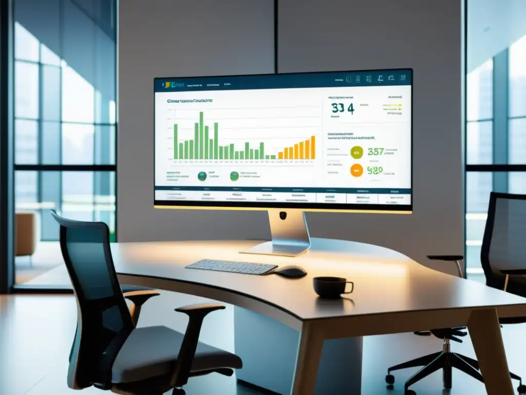 Oficina moderna con asesores fiscales y software de gestión de impuestos Profesionales de la gestión tributaria en una oficina moderna iluminada por luz natural, analizando un software intuitivo