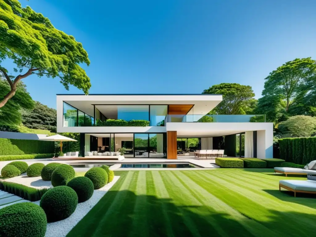 Mansión de lujo con diseño contemporáneo y exuberante paisajismo Propiedad moderna y lujosa con jardín exuberante y diseño contemporáneo
