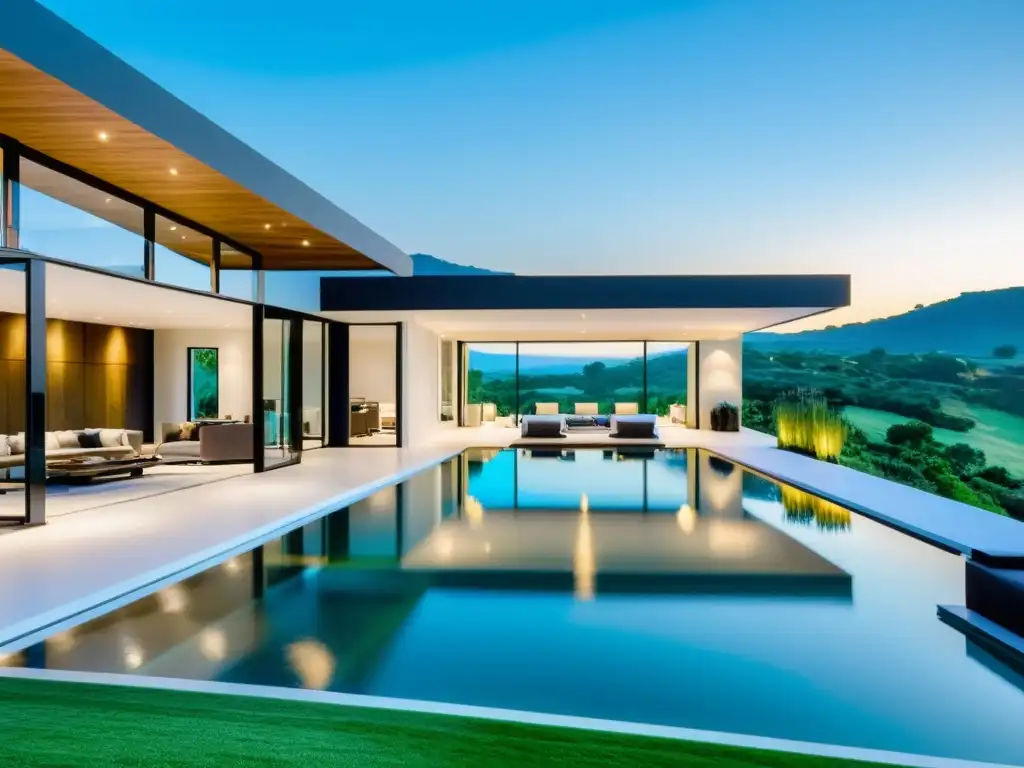 Residencia de lujo con vistas panorámicas y diseño moderno Residencia moderna de lujo con vistas a un paisaje de colinas y vegetación exuberante