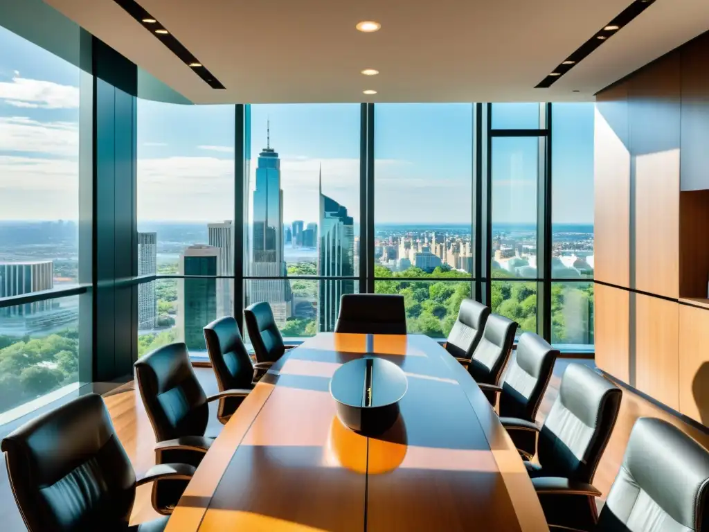 Sala de conferencias moderna con vista panorámica Una sala de conferencias moderna y elegante con vista a la ciudad, ideal para Planificación fiscal para grandes patrimonios
