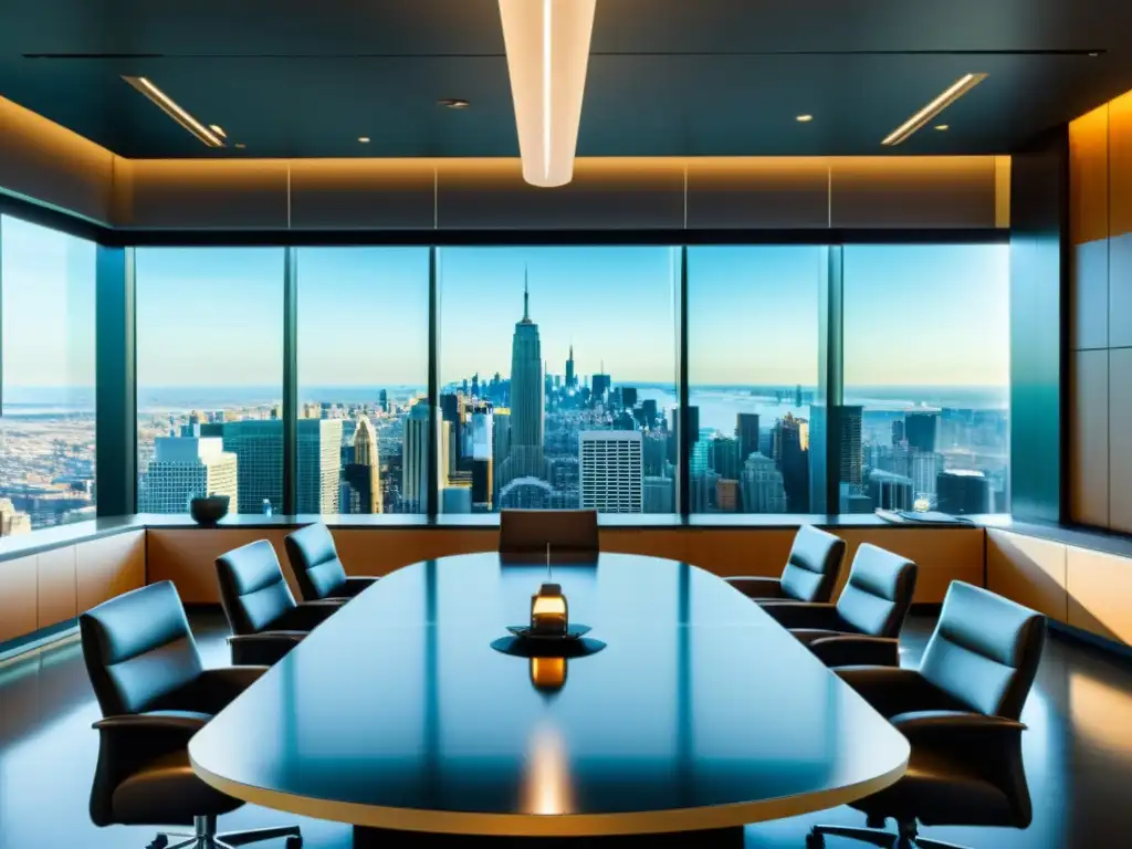 Sala de juntas corporativa: Estrategias fiscales exitosas Sala de juntas corporativa moderna y elegante con profesionales discutiendo técnicas avanzadas de reducción de impuestos corporativos