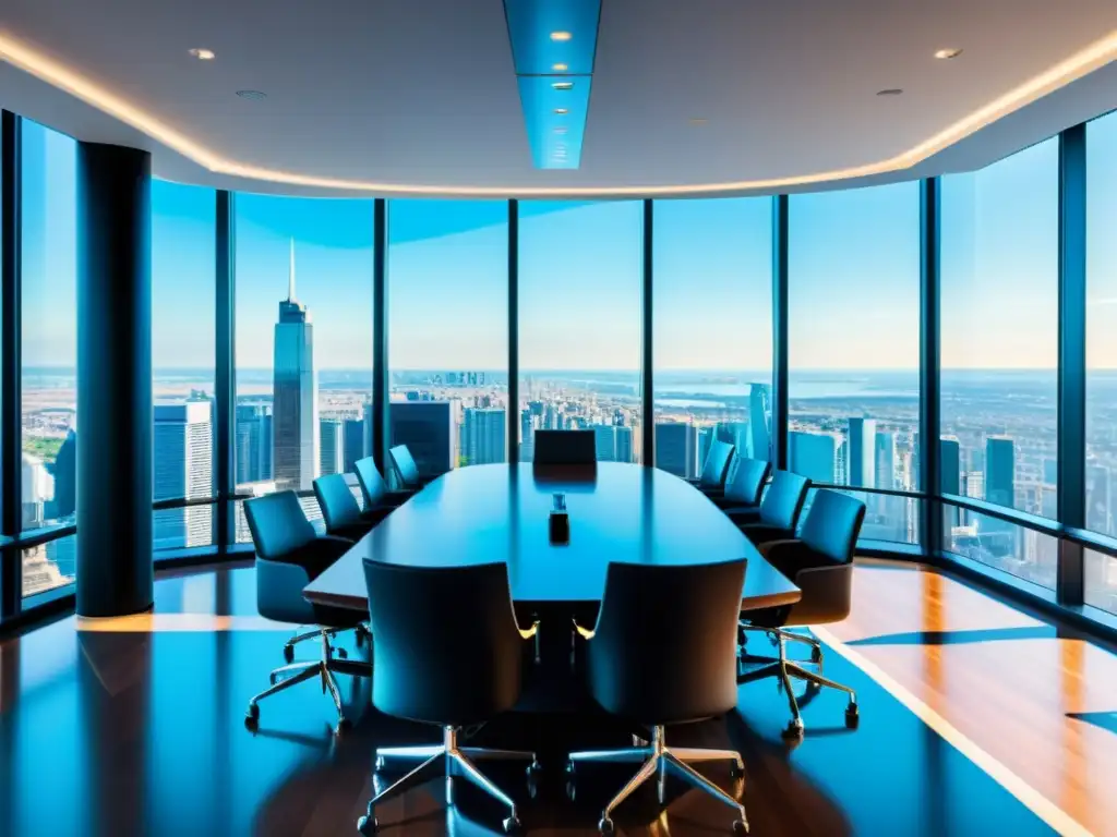 Oficina Ejecutiva Moderna con Vista a la Ciudad Una sala de juntas moderna y elegante en España para la gestión de patrimonios globales