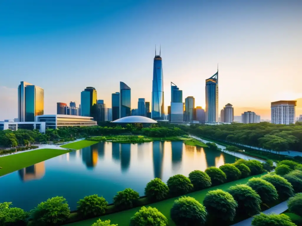 Horizonte urbano moderno al atardecer: crecimiento profesional Seminarios de fiscalidad internacional: horizontes profesionales ilimitados en una ciudad moderna en crecimiento