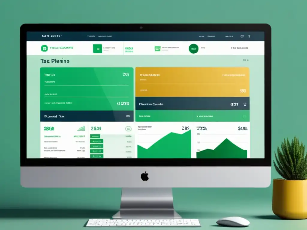 Interfaz de eCommerce con Formularios Fiscales y Gráficos Un sitio web elegante muestra la complejidad de la planificación fiscal para ecommerce