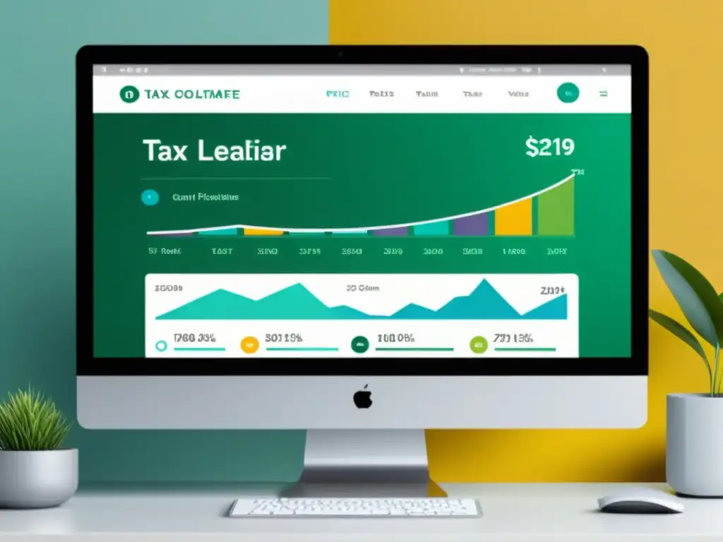 Interfaz de software fiscal moderna y eficiente con gráficos en tiempo real Software de actualizaciones fiscales muestra interfaz moderna con gráficos y notificaciones, en ambiente profesional educativo