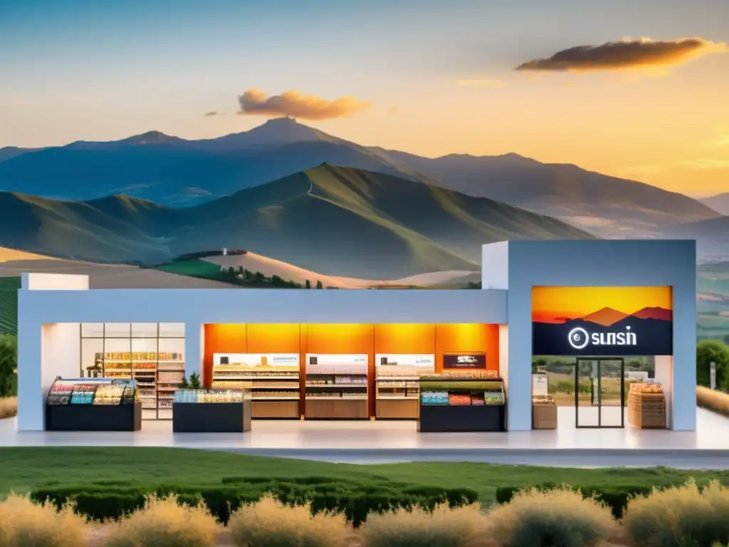 Tienda online moderna en el campo español al atardecer Tienda online moderna en el campo español al atardecer