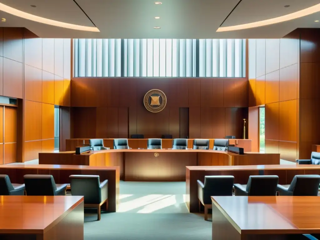 Juzgado moderno con diseño impactante Un tribunal moderno con diseño contemporáneo, iluminado por luz natural