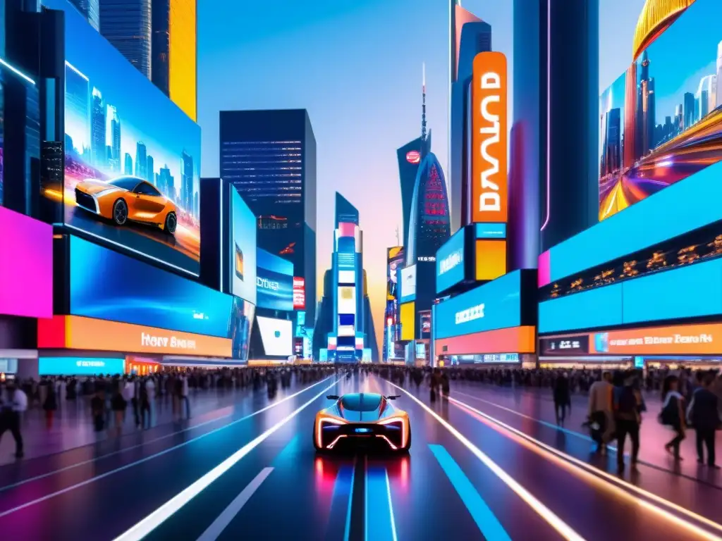 Metrópolis futurista 8k: cielo de rascacielos e hologramas Vibrante ciudad futurista con rascacielos, hologramas y actividad frenética