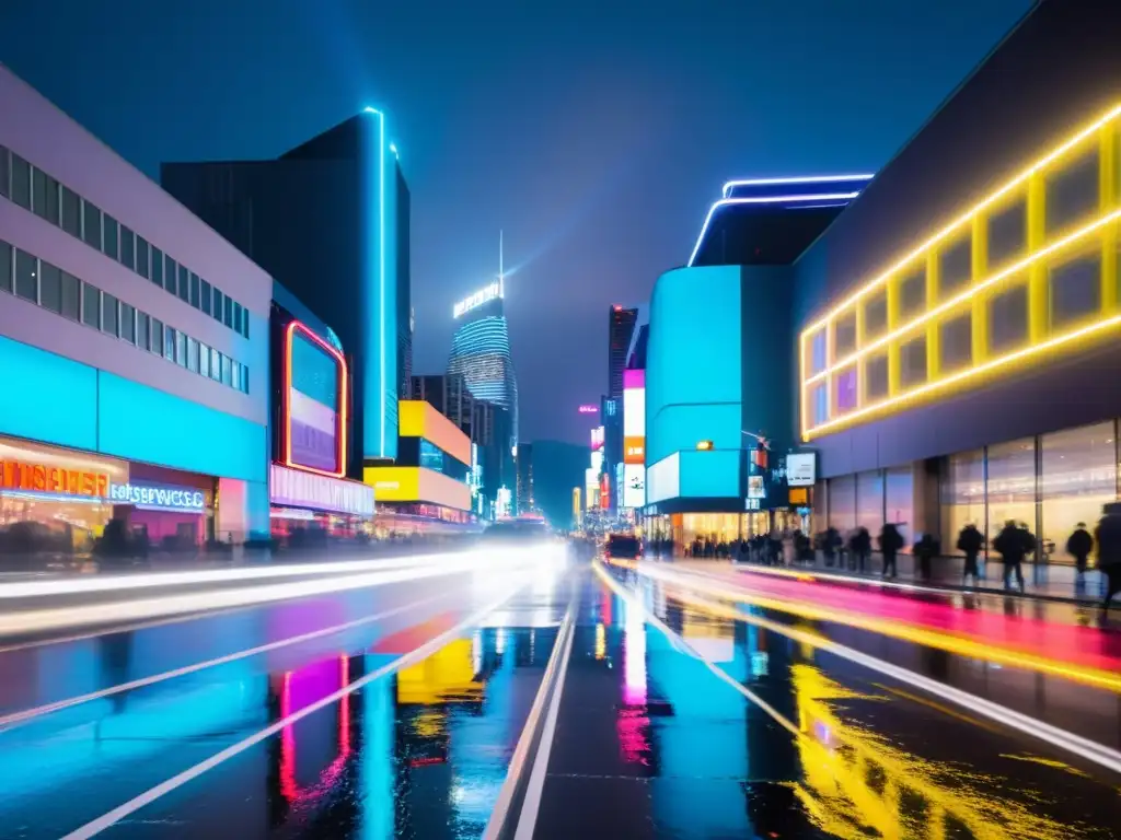 Vibrante vida nocturna en la ciudad Vibrante ciudad nocturna con luces de neón, reflejos en la lluvia y energía dinámica, perfecta para Impacto y estrategias IEPS