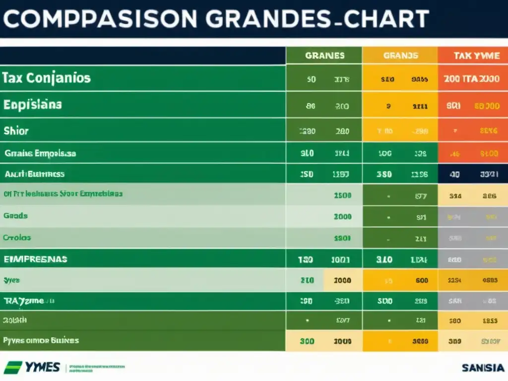 Comparativa Impuestos: Autónomos, PYMES y Grandes Empresas Vibrante comparativa de regímenes especiales del derecho tributario español para autónomos, PYMES y grandes empresas en una detallada imagen 8k